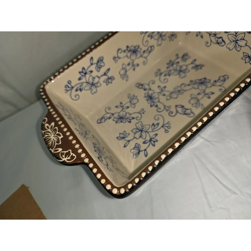 Temp-tations Floral Lace Cobalt Blue 1.5 QT Loaf Pan Set of 2 Retired Bakeware